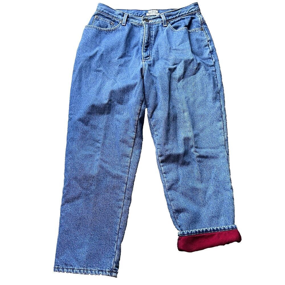 LL Bean Fleece Lined Original Fit Relaxed Denim Blue Jeans Women's 14 Petite